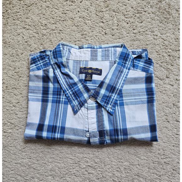 Club Room Chunky Plaid Short Sleeve Men's Button Down Shirt Blue/White XXL - Picture 2 of 9